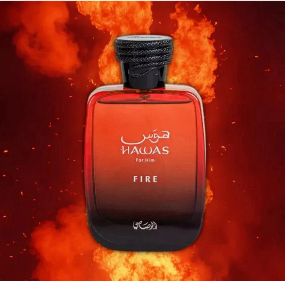 Hawas Fire by Rasasi unisex perfume bottle.